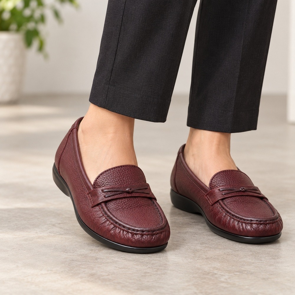 SAS Tripad Comfort Burgundy Pebbled Leather Wedge Loafers Womens 7.5 S USA Made